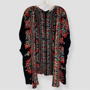 UMGEE Size M/L Black Floral Embroidered Kimono Open Front Multicolor Boho Hippie